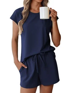 Cotton Pajamas for Women Set 2 Piece Cap Sleeve Pjs Shorts Set Lounge Sets Sl... - Picture 1 of 6