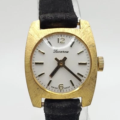 Винтажные женские механические часы Lucerne с золотистым черным ремешком 23 мм - Изображение 1 из 4