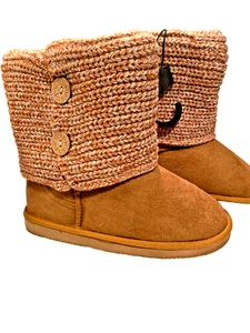 NEU! Pullover Knopf Stiefel hellbraun warm Kunstfell gefüttert Größe 7 - Bild 1 von 3