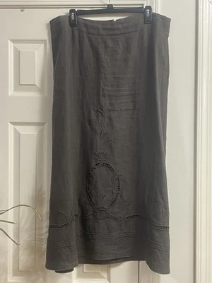 Falda CAbi Para Mujer 14 Marrón Lino Bordado Línea A Floral Boho Midi Estilo #463 Foto 1 de 4