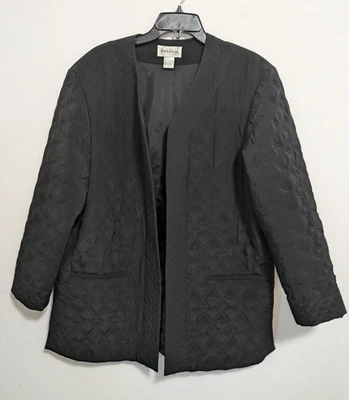 Abrigo Chaqueta Acolchada De Colección Diane Von Furstenberg Seda Frente Abierto GRANDE Negro Preppy Foto 1 de 4