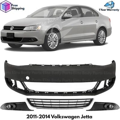 Front Bumper Cover Primed & Fog Lights Kit For 2011-2014 Volkswagen Jetta Foto 1 de 4