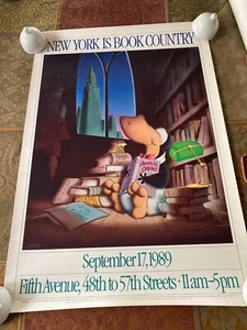 Poster New York is Book Country 1989 disegnato da Berke Breathed 29,5" x 20" raro - Foto 1 di 4