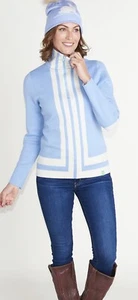 Neve St Moritz Half Zip Sweater Medium Wool Blend Periwinkle Stripe Nordic Ski - Picture 1 of 7