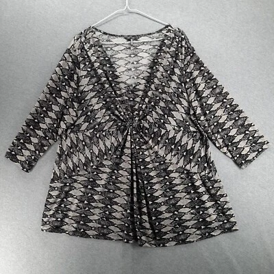 Daisy Fuentes Blouse Womens 2X Gray Black V-Neck 3/4 Sleeve Pullover Top - Image 1 of 4