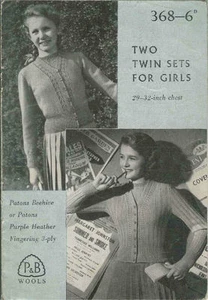 Vintage Two Twin Sets for Girls Knitting Pattern P&B368 - Picture 1 of 1