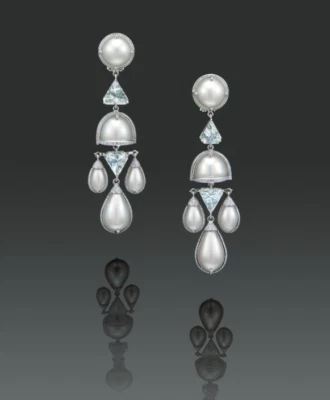 Chandelier Design Fancy Shape Pearls & Lab-Created Diamonds Drop-Dangle Earrings - Image 1 of 4