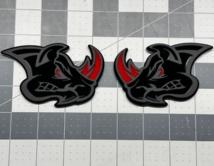 Pair Angry Rhino Red Horn Black on Black Car Emblem Badge Custom Aggressive - Bild 1 von 1
