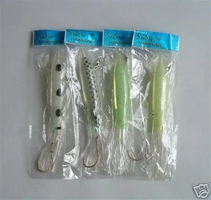 4 NEW Rigged Big Game Squid Trolling Fishing Lure 7.5" 7/0 Hooks soft lures - Picture 1 of 1