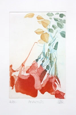 Unbekannter zeitgenössischer Künstler, sign. Aquatinta Farbradierung, "Amarylis" - Bild 1 von 4