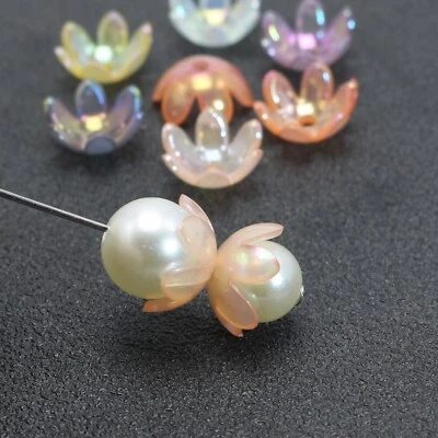 200 contas de flores AB transparentes de cores mistas tampa 14mm furo central costura artesanato - Imagem 1 de 4