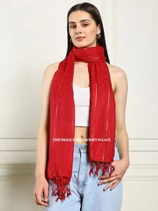 Red Zari Stripe Shawl Scarf Wrap Veil Formal Evening Party Prom festival Scarves - Picture 1 of 7