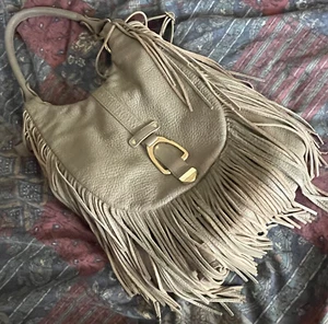 G.I.L.I. Leather Fringe Convertible Backpack shoulder bag gray taupe genuine - Picture 1 of 12