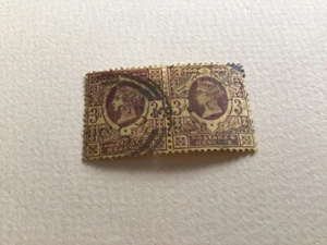 Queen Victoria GB 1887 three penny used stamp pair A18914 - Picture 1 of 4