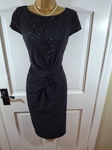 Libra Black Beaded Lined Stretchy Dress, UK 16, New Without Tags - Picture 1 of 7