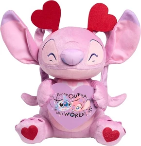 Disney Lilo & Stitch Ángel Día de San Valentín Tarjeta de Peluche Rosa 2025 Nuevo - Imagen 1 de 2