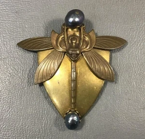 Jan Michaels San Francisco artist Art Deco style pin large black stone & brass - Picture 1 of 9