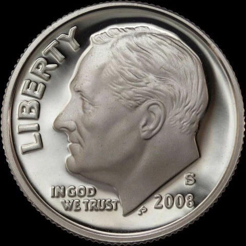 2008 S Roosevelt 90% SILVER Dime Gem Deep Cameo PROOF US Mint "Beautiful" Coin Cover