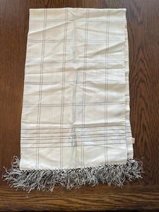 Vintage All Rayon Scarf White/Black Striped Geometric Rectangular Fringed 14X49 - Picture 1 of 7