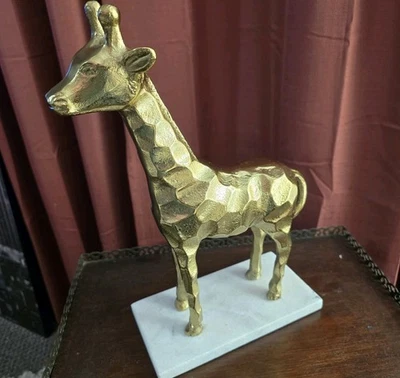 "Escultura de latón con soporte de jirafa sobre mármol 13x12"" muy pesada EXCELENTE oro" Foto 1 de 4