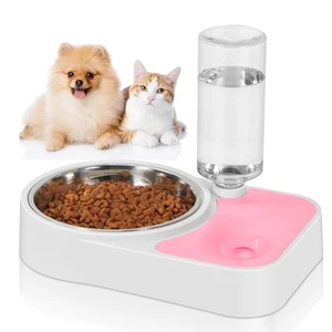 Double Dog Cat Bowls, 6.9" Dia Food Bowl and 11.6" L Water Bowl with Automati... - Picture 1 of 6