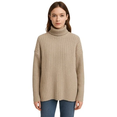 Suéter Granate Hill Lana de Cordero Angora Beige Acanalado Tejido Tortuga Cuello Simulado Talla XS Foto 1 de 4