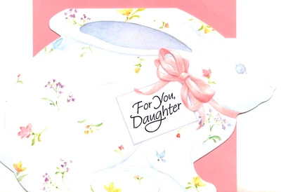 Happy Easter Daughter Floral Pink Bunny Rabbit Die Cut Hallmark Greeting Card - Image 1 of 3