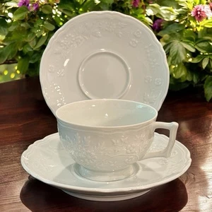 Limoges Ceralene Hawthorne by RAYNAUD Cup & 2 Saucers White - Picture 1 of 4