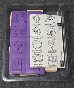 Stampin' Up- Cow, Pig, Fish, Ladybug, Funny Captions Wood Block Rubber Stamp NEW - Picture 1 of 5