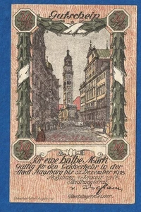 10 065 Notgeld Stadt Augsburg 1/2 Mark, 1.1.1918-31.12.1918, Bayern - Picture 1 of 2