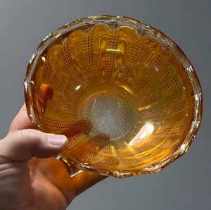 Vintage Carnival Glass Bowl Marigold Orange Beaded Ribbed Scalloped iridescent - Picture 1 of 9