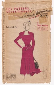 1940s Vintage Sewing Pattern Ladies' Dress French 38" Bust Mode Parisienne - Picture 1 of 4