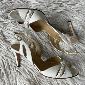 Valentino Garavani Sandalen weiß Leder geflochten Schleife Akzente Slingback Absatz 38 - Bild 1 von 14