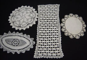 Vtg 4 Hand Crocheted Doilies Various Sizes & Sizes All White Granny Core Made - Picture 1 of 6