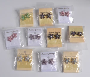 Job lot stud earrings bundle. 10 pairs. Crystal diamante daisy flowers CLEARANCE - Picture 1 of 15
