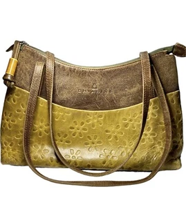 Vintage Eco Leather Brown Olive Green Shoulder Handbag Daisy made in Argentina - Picture 1 of 12