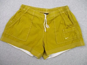 Vintage Nike Shorts Women L Wheat Gold Pockets Cotton 4" Inseam High Rise Swoosh - Picture 1 of 15