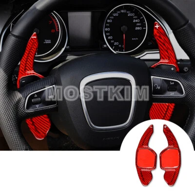 Red Carbon Fiber Steering Wheel Paddle Shifter For Audi A3 A4 A5 A6 S6 Q5 Q7 TT - Image 1 of 4