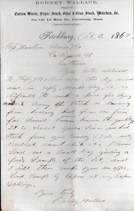 Vintage 1865 Rodney Wallace handsignierter Briefkopf - 1800er US Kongressabgeordneter Messe - Bild 1 von 2