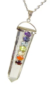 BUTW  Sterling Brazilian Clear Quartz  pendant necklace 7 Chakra Gems 5425K - Picture 1 of 6