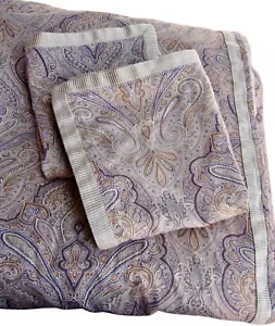 Peacock Alley King Size Paisley Duvet Cover + 2 Shams Cream Gold Purple USA MADE - Picture 1 of 9