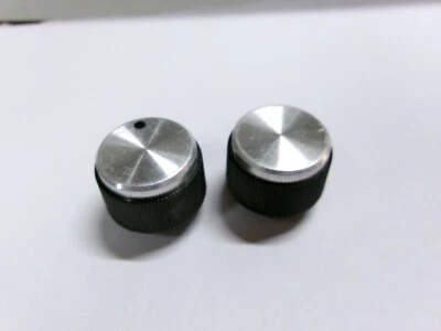 2 VINTAGE BLACK BAKELITE CONTROL KNOBS W/ALUMINUM CAPS - Image 1 of 3