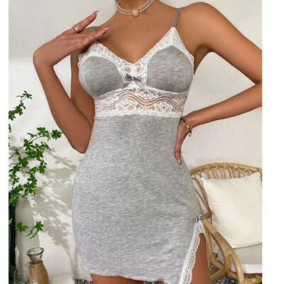 Женщин Sexy кружева Chemise Sleepwear V шеи полный скольжения Кокетливое белье сна платье - Изображение 1 из 4