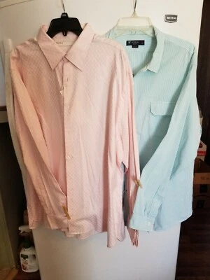 2 Mens - XXL Shirts - Long Sleeve (34)  : 1 Perry Ellis Pink & 1 Cremieux Green - Image 1 of 4