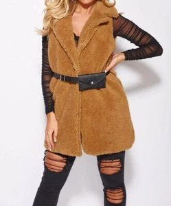Camel Brown Borg Midi Gilet WITH Belt Bag - Picture 1 of 7