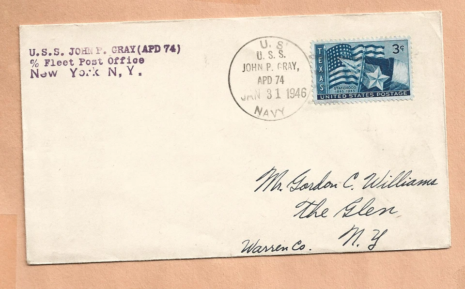EE. UU. CUBIERTA NAVAL JOHN P GRIS 31 DE ENERO DE 1946 FPO NUEVA YORK Foto 1 de 1