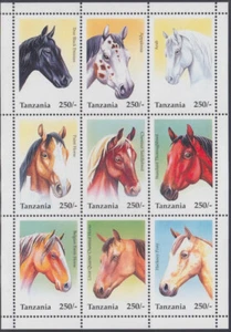 HOJA TANZANIA Sc #1430a-i CPL MNH de 9 DIFERENTES CABALLOS - Imagen 1 de 1