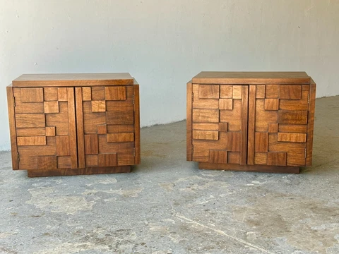 Pair  Mid-Century Modern Paul Evans Style Lane Staccato Brutalist  Nightstands Cover