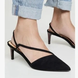 Joie Reno Black Suede Heels Slingbacks 36.5 US 6.5 snakeskin heel New - Picture 1 of 9