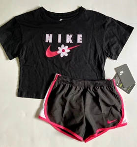NIKE Girls 2pc shorts Set T-shirt Athletic Shorts 2 piece 2T 3T 4T 5 6 6X Pink - Picture 1 of 32